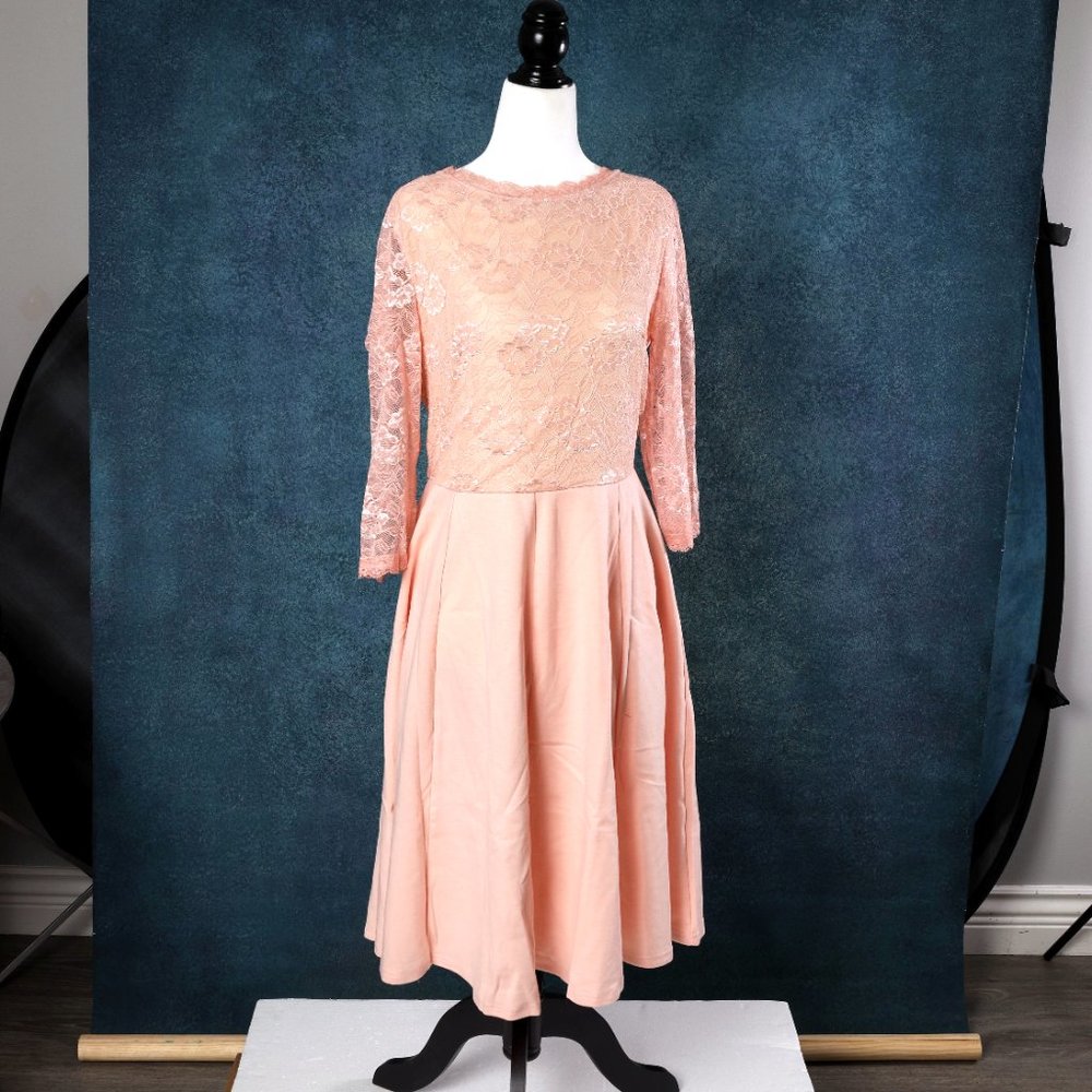 NWT Halcyeen | Pink Floral Lace-Bodice A-Line Dress - XL